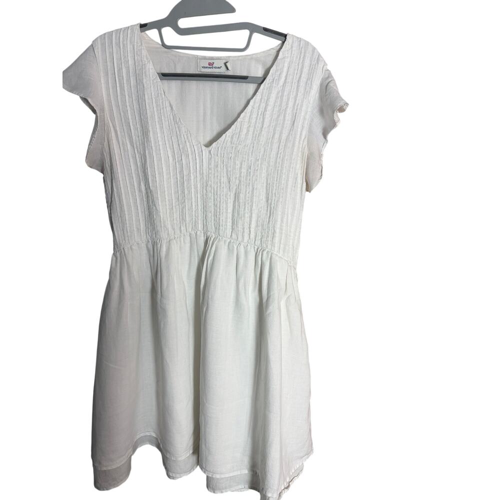 Vineyard Vines White Linen Pintuck M Flutter Sleeve Lined Coastal‎ Cottagecore
